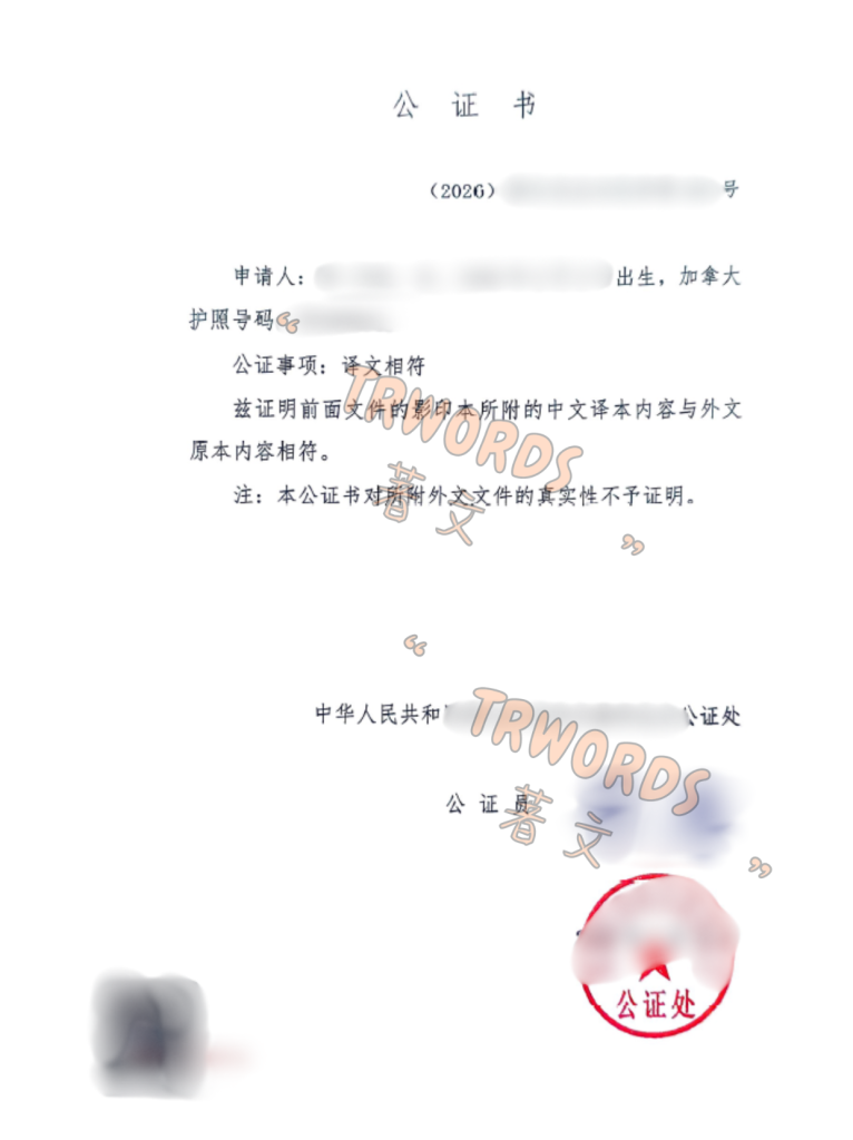 加拿大使馆同一人声明译本公证