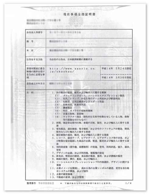 当前全部事项证明书