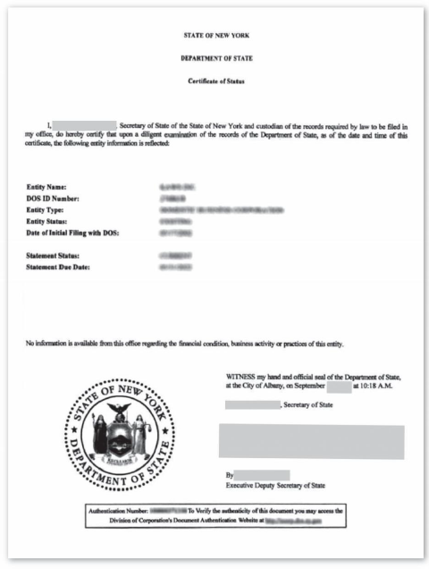 纽约州主体资格证明文件