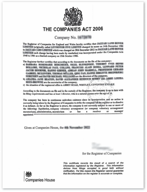 英国公司存续证明