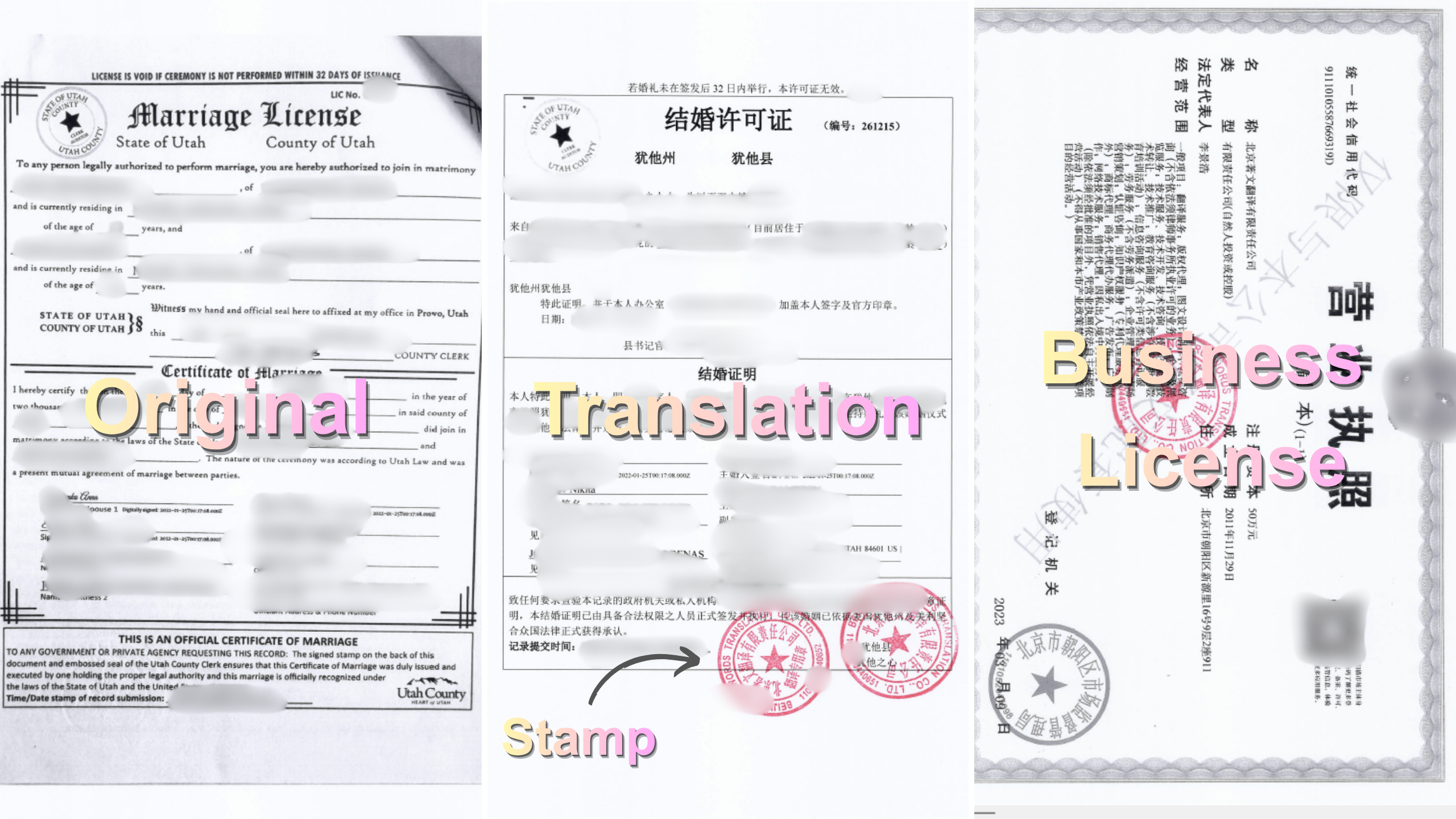 结婚证翻译示例 marriage certificate license translation