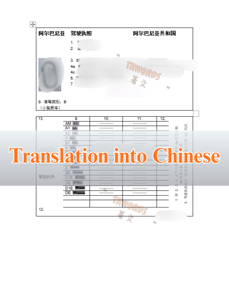Albanian Driver’s License Translation into Chinese (2)